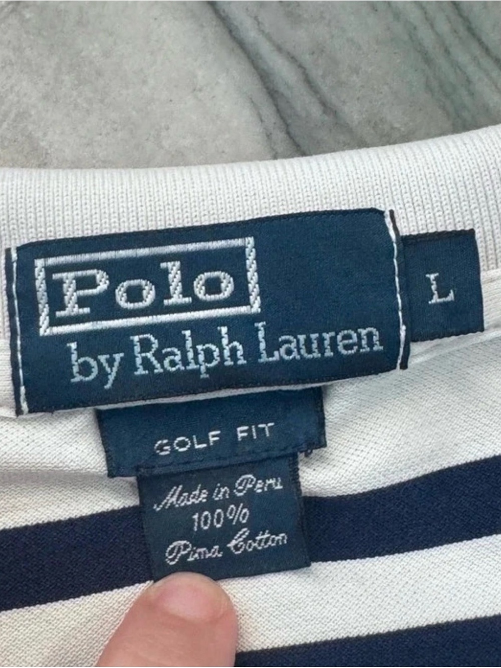 Classic Polo by Ralph Lauren Men’s Navy & White Striped Polo - Large Golf
